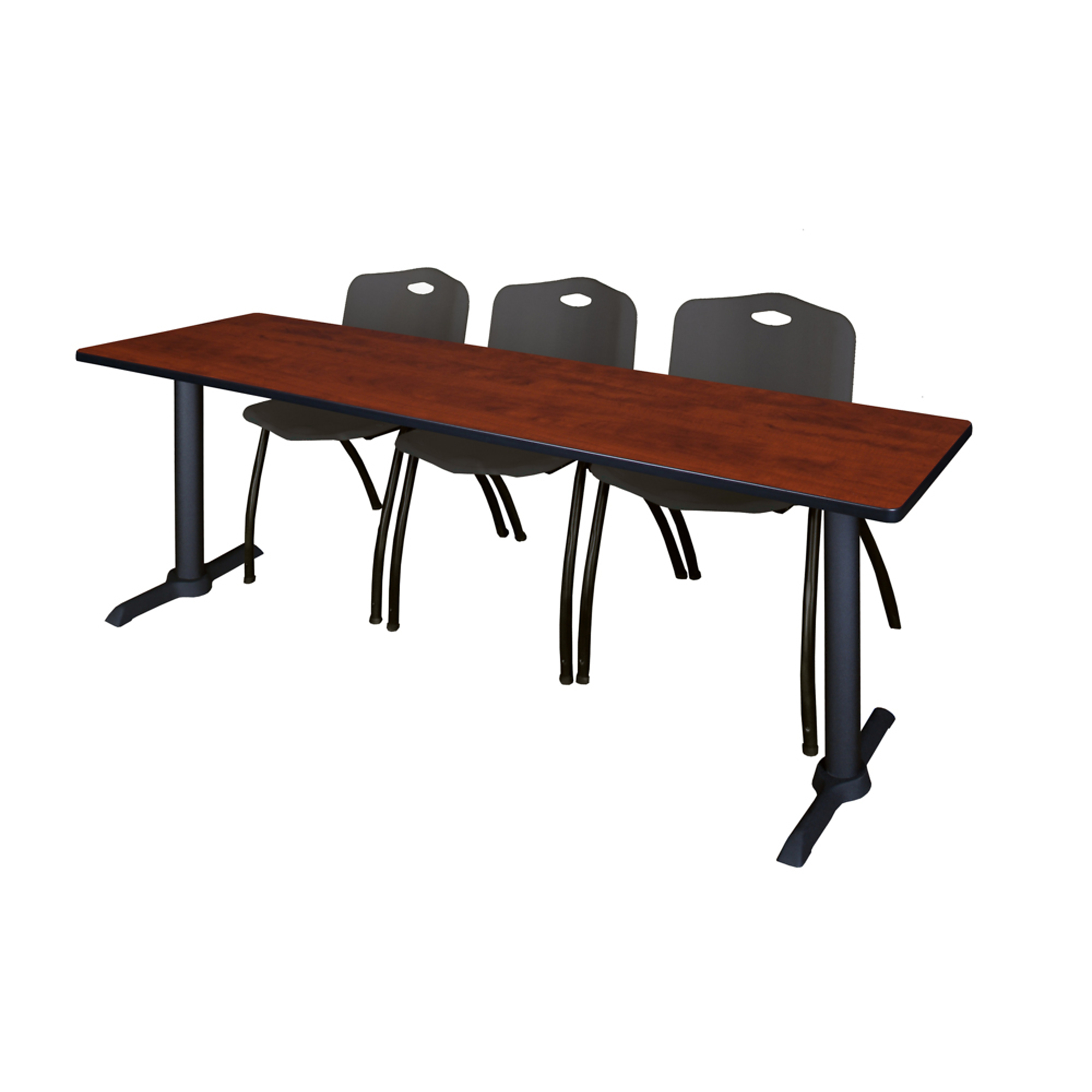 Regency Furniture Cain Training Seminar Table with T-Base and 3 M Stack Chairs — 84in. x 24in., Cherry/Maple, Model# MTRCT8424CH47BK